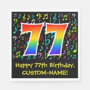 77th Birthday - Colourful Music Symbols, Rainbow 7 Napkin