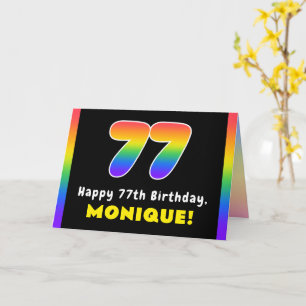 77th Birthday: Colourful Rainbow # 77, Custom Name Card