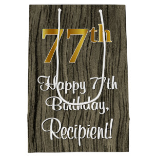 77th Birthday: Elegant Faux Gold Look #, Faux Wood Medium Gift Bag