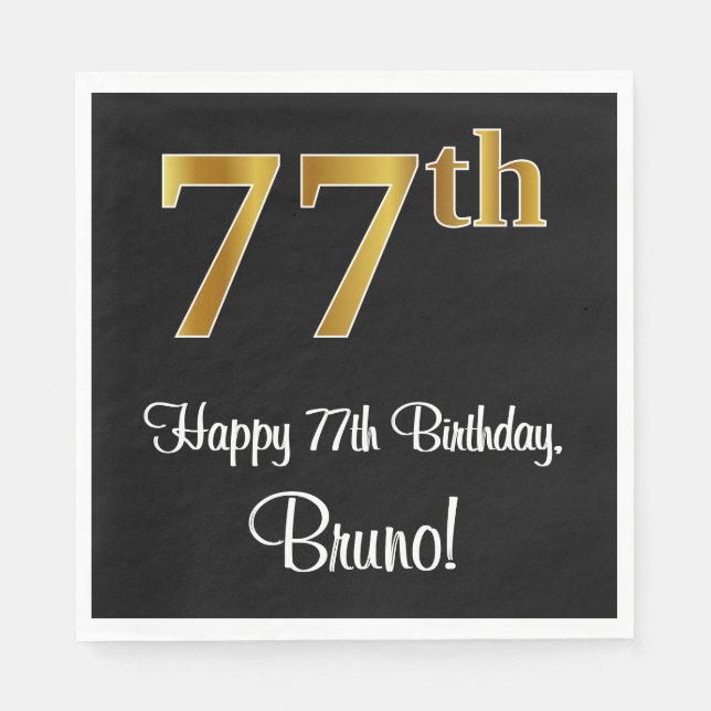77th Birthday ~ Elegant Luxurious Faux Gold Look # Napkin (Front)