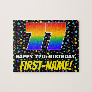77th Birthday — Fun, Colourful Star Field Pattern Jigsaw Puzzle