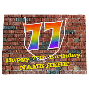 77th Birthday: Fun, Graffiti-Inspired Rainbow # 77 Large Gift Bag
