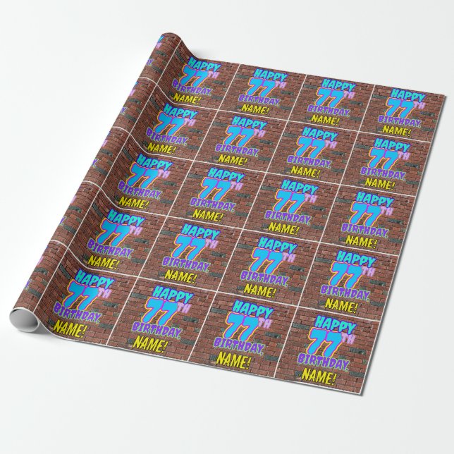 77th Birthday: Fun, Urban Graffiti Inspired Look Wrapping Paper (Unrolled)