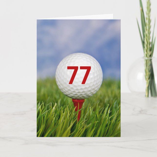 77th Birthday Golf Ball on Red Tee Card (Front)