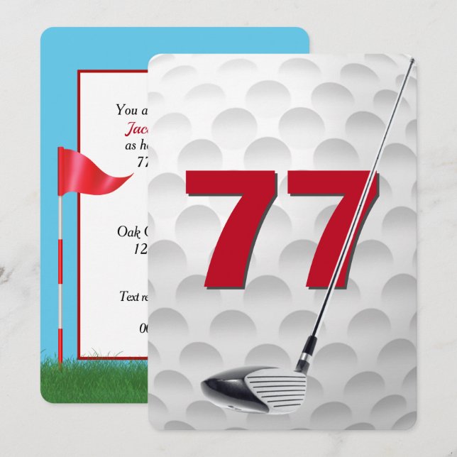 77th Birthday Golf Theme Party Invitation (Front/Back)
