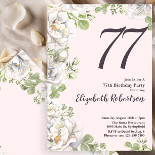 77th Birthday Invitation Blush Pink Floral Peonies