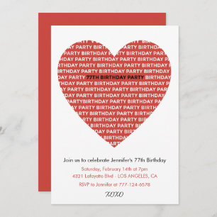 77th birthday invitation Girl xoxo sweetheart