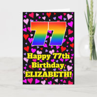 77th Birthday: Loving Hearts Pattern, Rainbow # 77