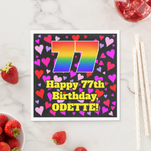 77th Birthday: Loving Hearts Pattern, Rainbow # 77 Napkin