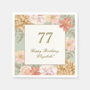 77th Birthday Napkin Autumn Color Floral Sage
