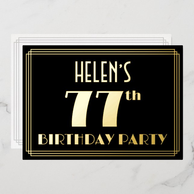 77th Birthday Party: Art Deco Look “77”, w/ Name (Front/Back)