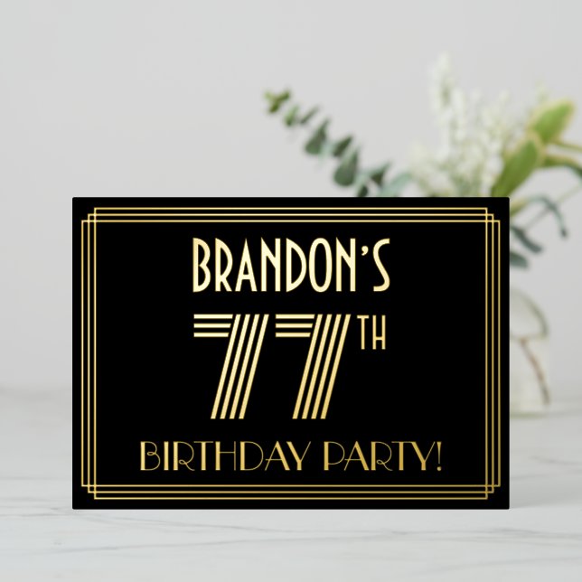 77th Birthday Party — Art Deco Style “77” + Name (Standing Front)