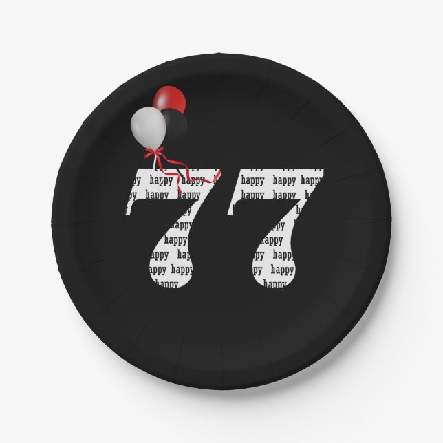 77th birthday party balloons paper plate (Front)