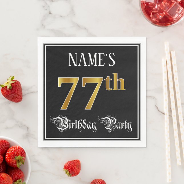 77th Birthday Party — Fancy Script, Faux Gold Look Napkin (Insitu)