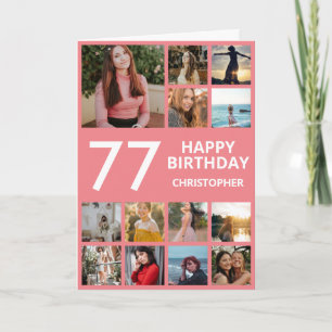 77th Birthday Photo Collage 13 Photos Pink & White Card