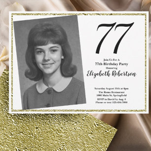 77th Custom Photo White and Gold  Invitation