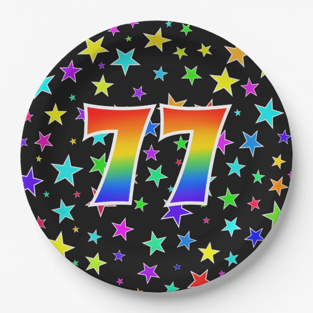 77th Event: Bold, Fun, Colourful Rainbow 77 Paper Plate (Front)
