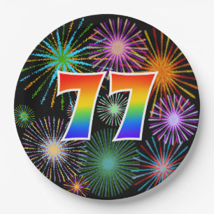77th Event - Fun, Colorful, Bold, Rainbow 77 Paper Plate
