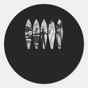 78.Surfing Surfboards Surfer Palm Tree Surfboard S Classic Round Sticker