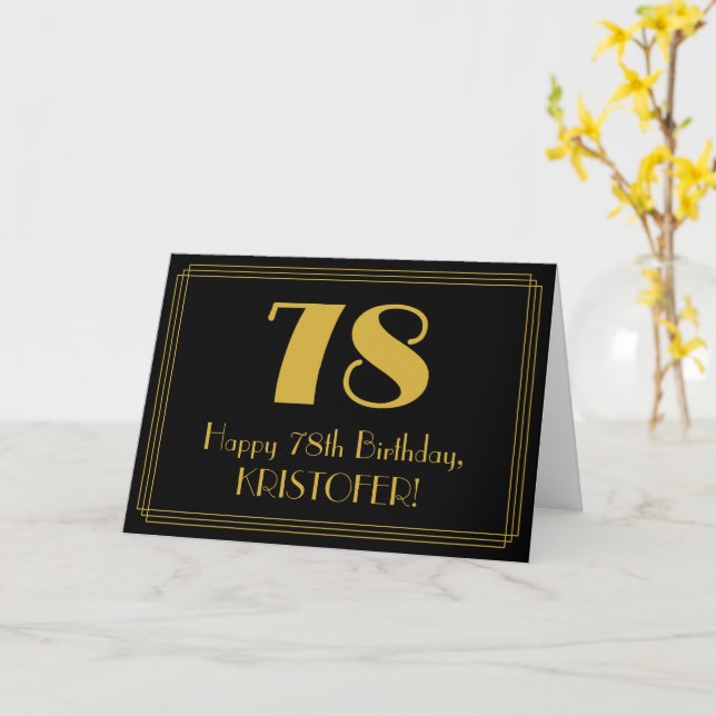 78th Birthday: Art Deco Inspired Look "78" + Name Card (Yellow Flower)
