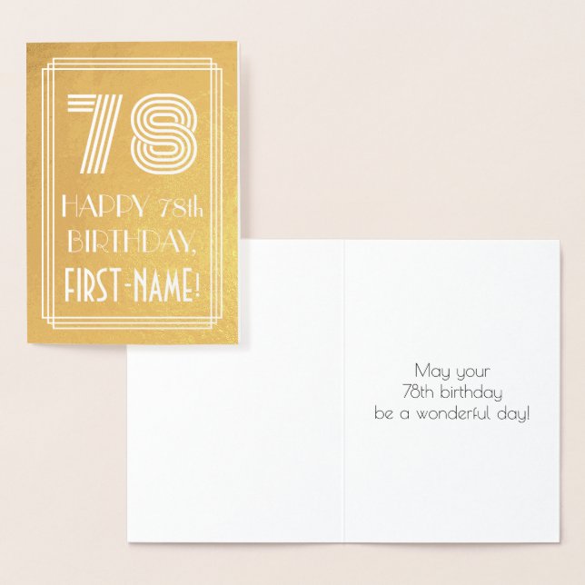 78th Birthday – Art Deco Inspired Look "78" + Name Foil Card (Display)