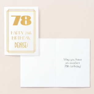 78th Birthday: Art Deco Inspired Look "78" & Name Foil Card