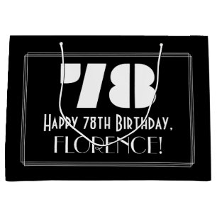78th Birthday ~ Art Deco Inspired Look "78" + Name Large Gift Bag