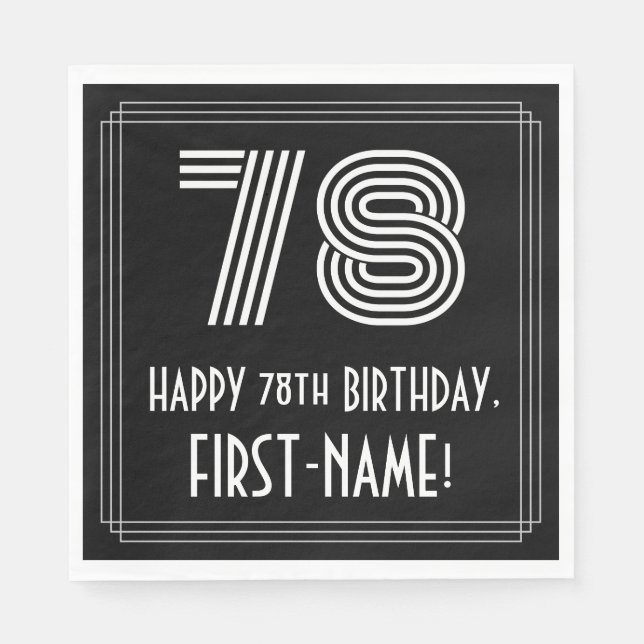 78th Birthday: Art Deco Inspired Look "78" + Name Napkin (Front)