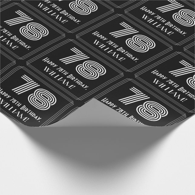 78th Birthday: Art Deco Inspired Look "78" w/ Name Wrapping Paper (Corner)