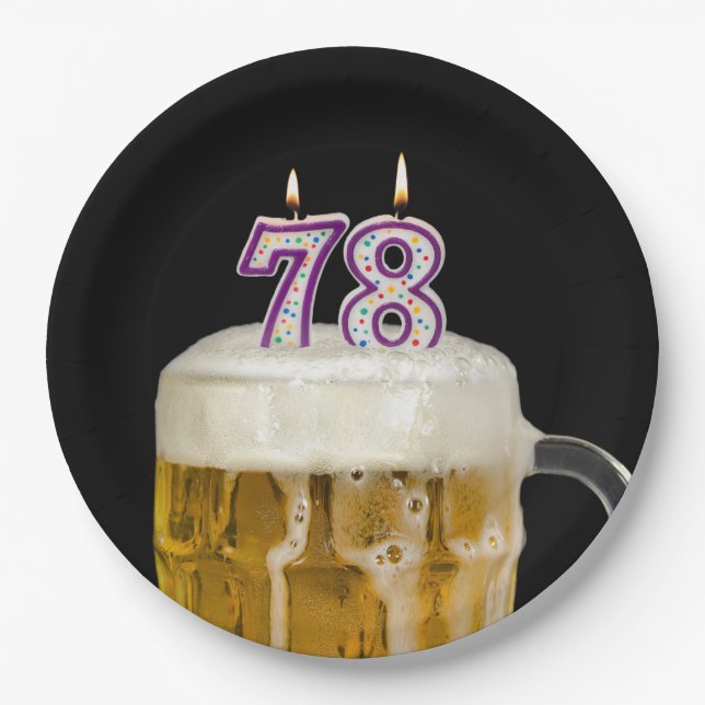 78th Birthday Beer on black Paper Plate (Front)