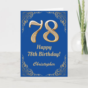 78th Birthday Blue and Gold Glitter Frame Card