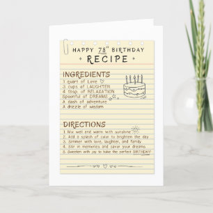 78th Birthday Card for Mum or Dad