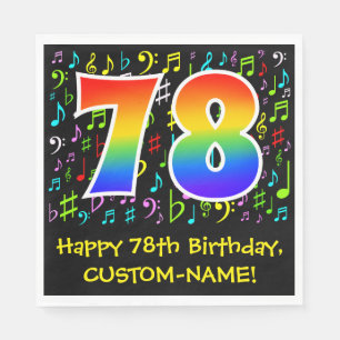 78th Birthday - Colorful Music Symbols, Rainbow 78 Napkin
