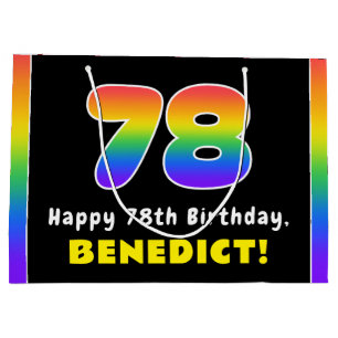 78th Birthday: Colorful Rainbow # 78, Custom Name Large Gift Bag