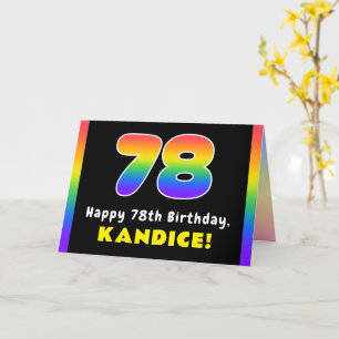 78th Birthday: Colourful Rainbow # 78, Custom Name Card