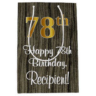 78th Birthday: Elegant Faux Gold Look #, Faux Wood Medium Gift Bag