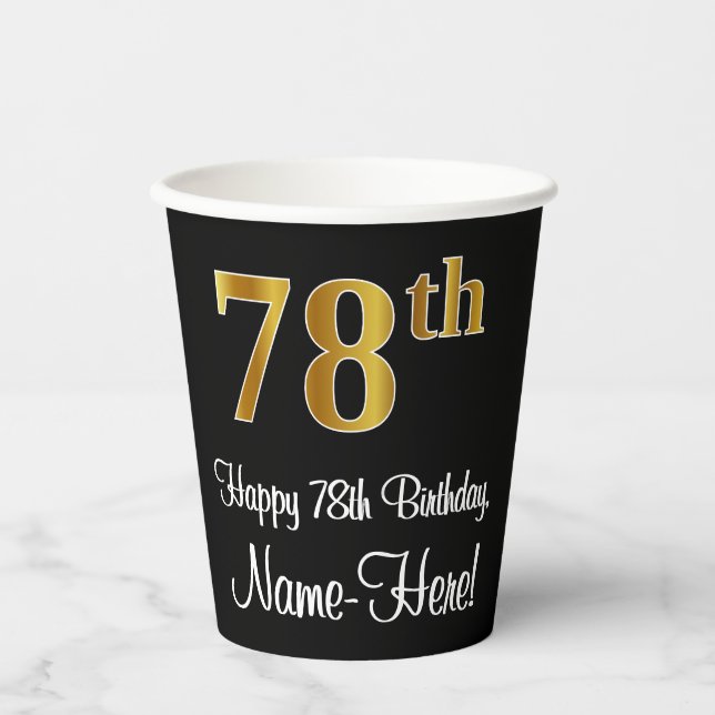 78th Birthday - Elegant Luxurious Faux Gold Look # Paper Cups (Front)