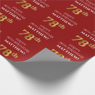 78th Birthday: Elegant, Red, Faux Gold Look Wrapping Paper