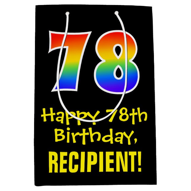 78th Birthday: Fun, Bold, Colourful, Rainbow "78" Medium Gift Bag (Front)