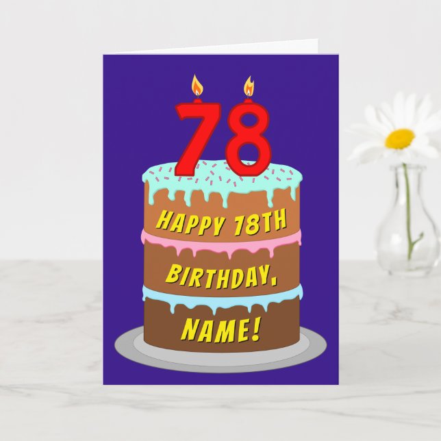 78th Birthday: Fun Cake and Candles + Custom Name Card (Small Plant)
