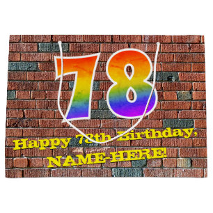78th Birthday: Fun, Graffiti-Inspired Rainbow # 78 Large Gift Bag