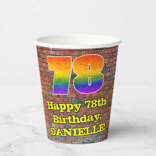 78th Birthday: Fun Graffiti-Inspired Rainbow 78 Paper Cups