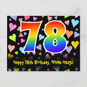 78th Birthday: Fun Hearts Pattern, Rainbow 78 Postcard