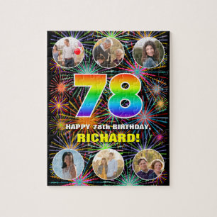 78th Birthday: Fun Rainbow #, Custom Name + Photos Jigsaw Puzzle