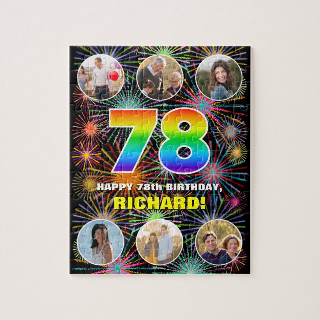 78th Birthday: Fun Rainbow #, Custom Name + Photos Jigsaw Puzzle (Vertical)