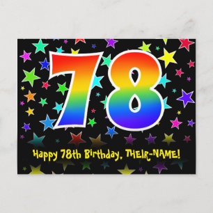 78th Birthday: Fun Stars Pattern, Rainbow 78, Name Postcard
