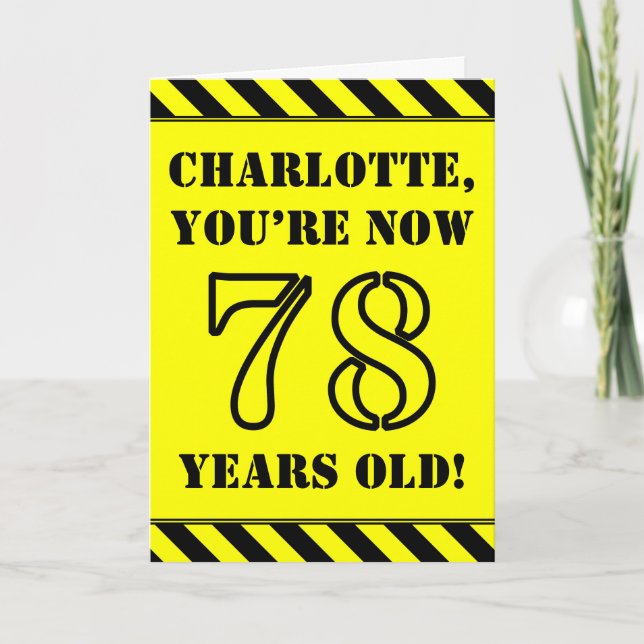 78th Birthday: Fun Stencil Style Text, Custom Name Card (Front)