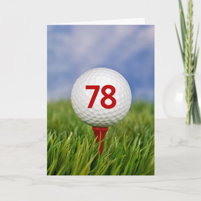 78th Birthday Golf Ball on Red Tee  Card (Front)