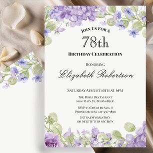 78th Birthday Invitation Elegant Purple Floral