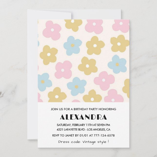 78th birthday invitations Retro Flowers (Front)